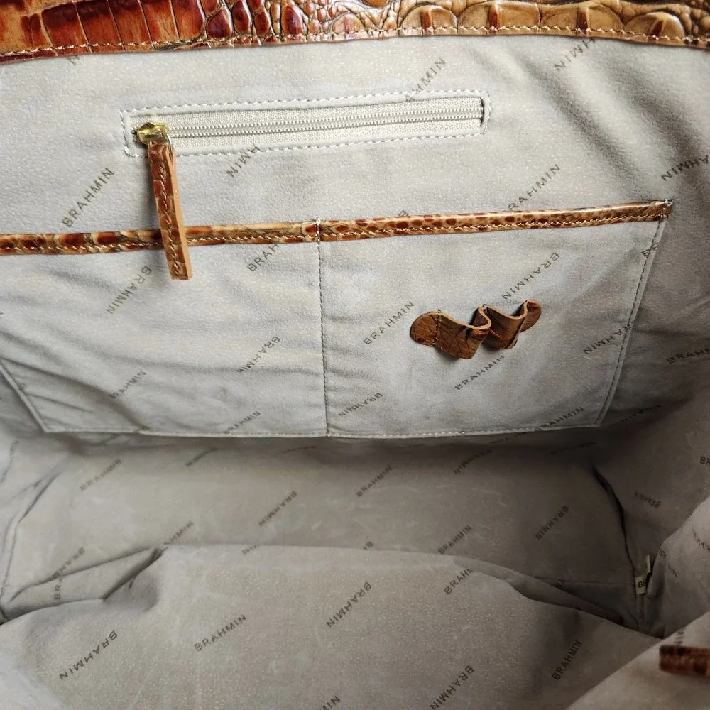 Brahmin All Day Tote Toasted Almond Croc Embossed Leather Large Shoulder Bag - Picture 7 of 14